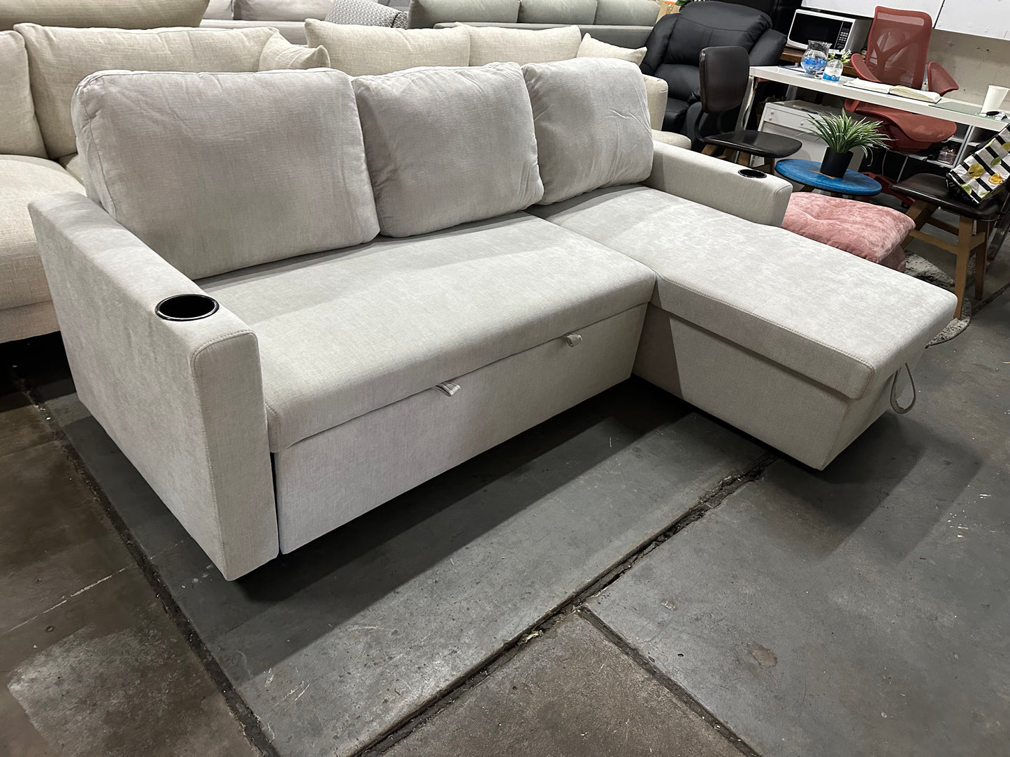 Lisa Sofa Bed with Storage (Very light grey/ Cream)