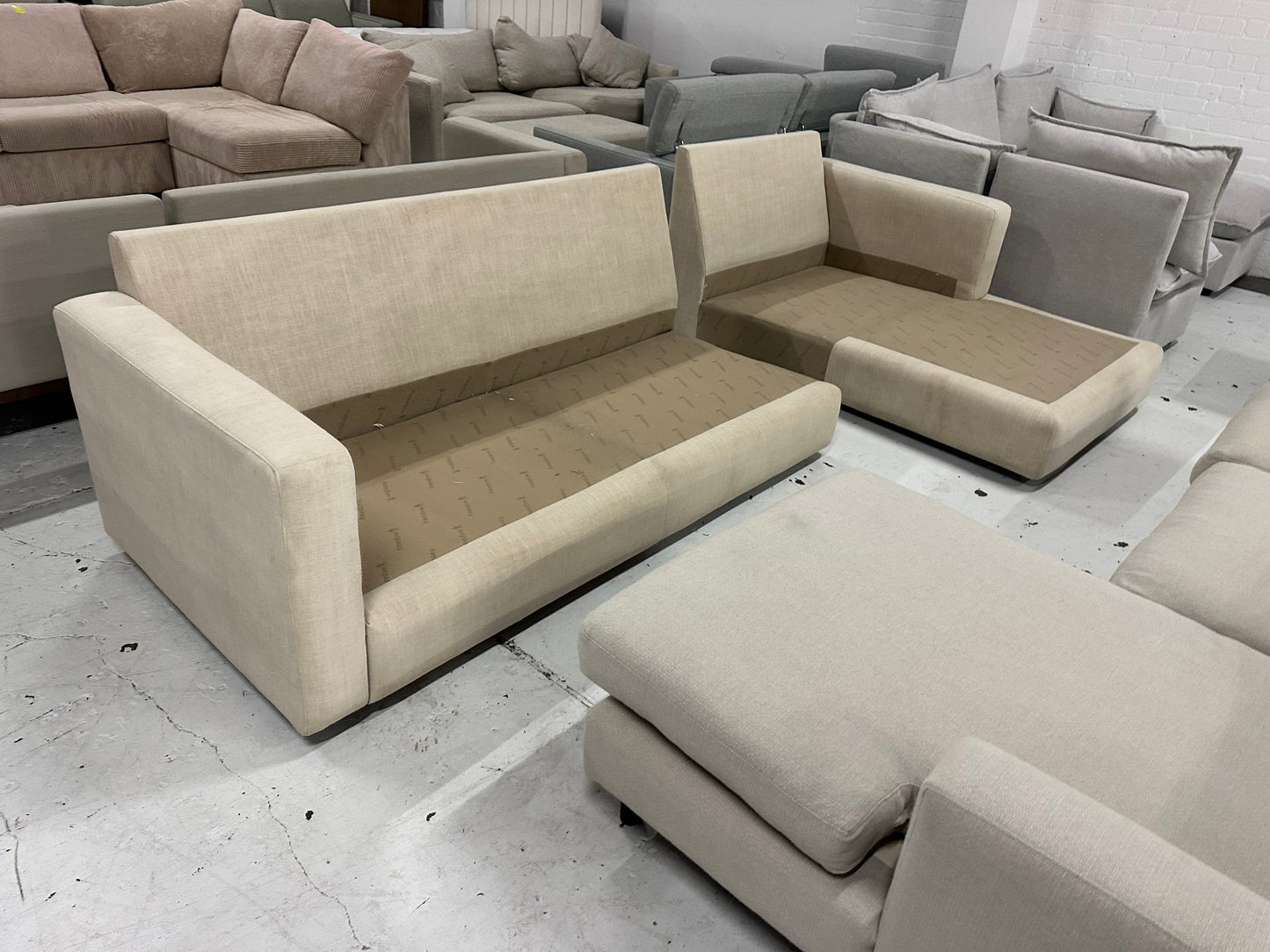Massive deep seats Cream Color L shape. Freedom Furniture model