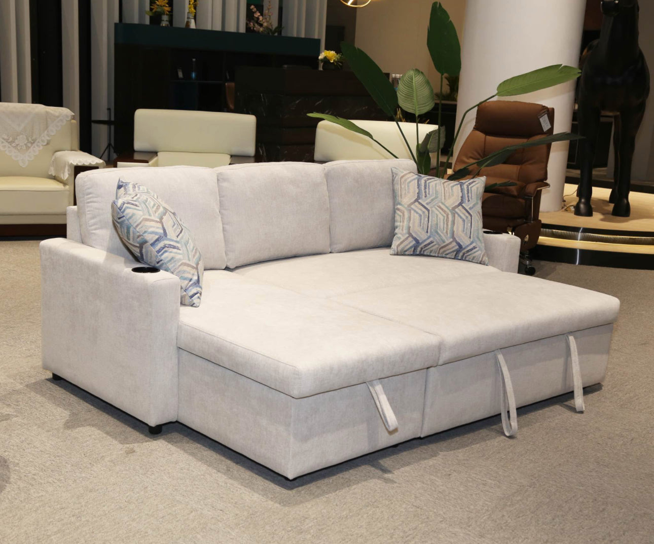 Lisa Sofa Bed with Storage (Very light grey/ Cream)