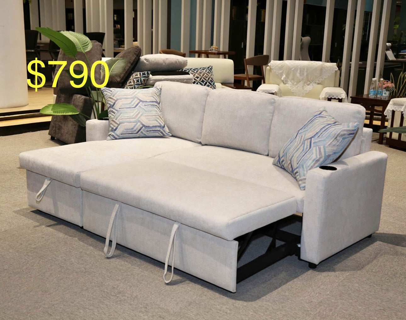 Lisa Sofa Bed with Storage (Very light grey/ Cream)