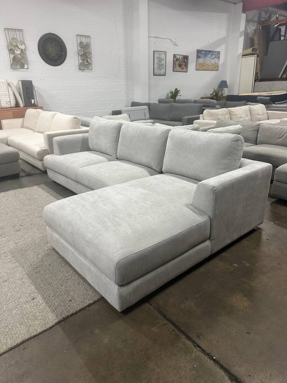 Cloud Luxe L-Shape Sectional Sofa – Light Grey Fabric