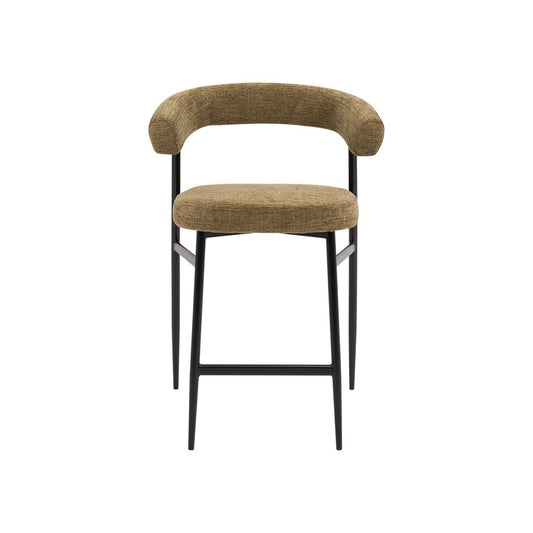 Nola Curved Bar Stool – Olive Fabric & Black Metal Frame