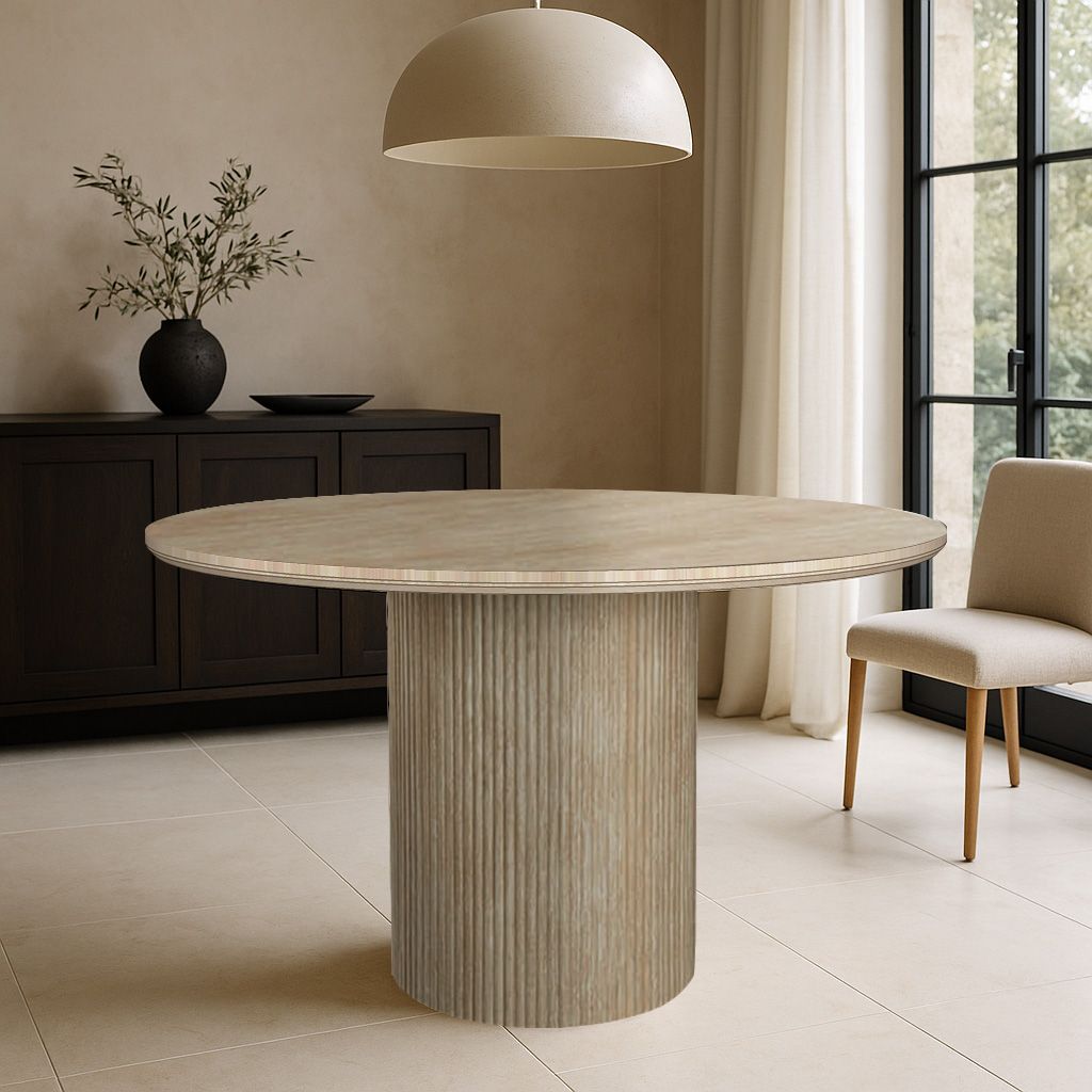 Aurelia Round Dining Table – Sintered Stone Top & Fluted MDF Base
