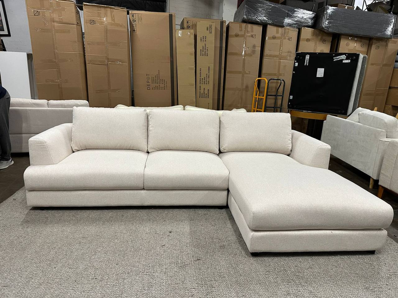 Cloud Luxe L-Shape Sectional Sofa – Cream Fabric