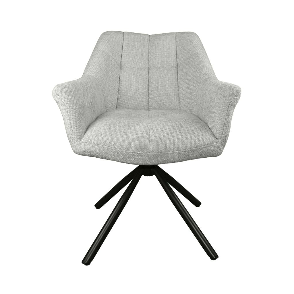 Marlow Grey Fabric Swivel Dining Chair – Modern Comfort with Black Metal Base