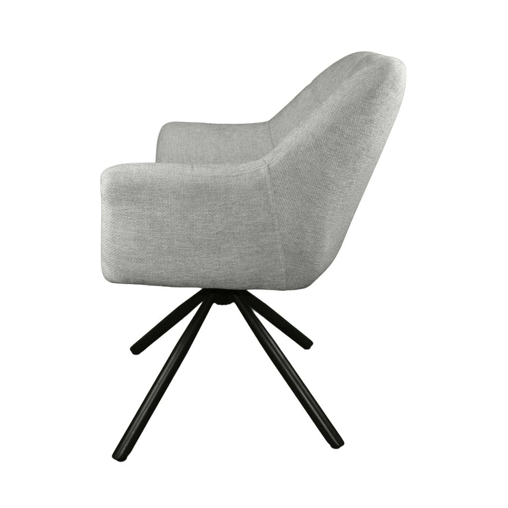 Marlow Grey Fabric Swivel Dining Chair – Modern Comfort with Black Metal Base