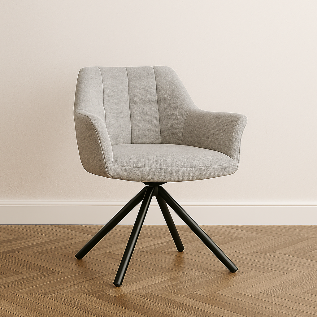 Marlow Grey Fabric Swivel Dining Chair – Modern Comfort with Black Metal Base
