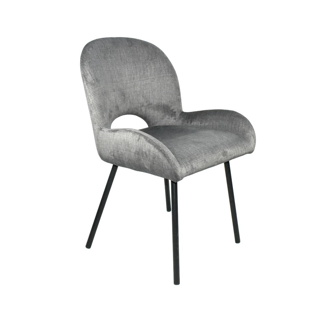 Aurora 5-Piece Round Dining Set – Black Base with White Sintered Stone Top & Grey Velvet Chairs
