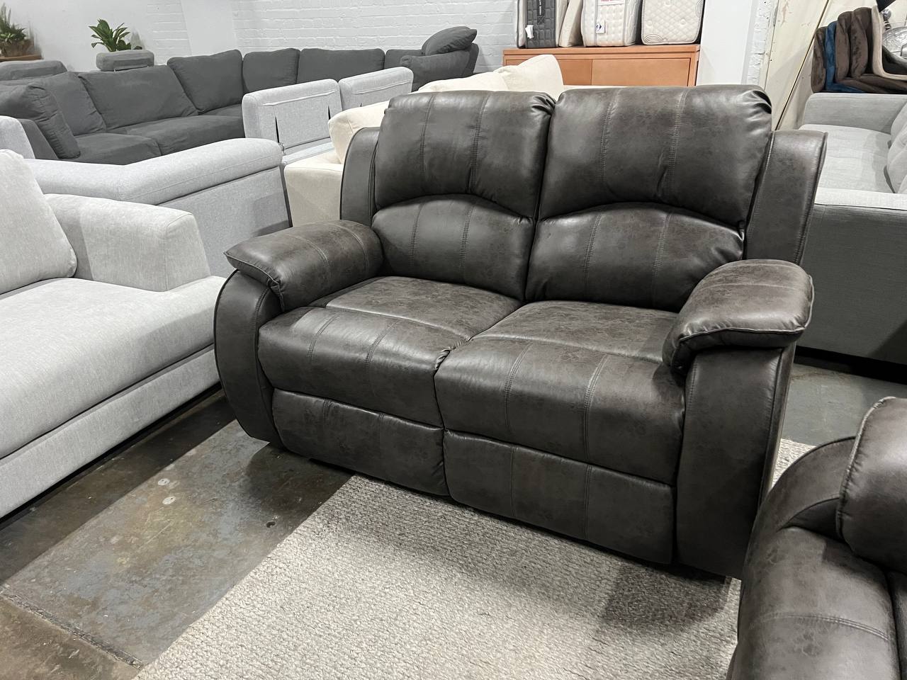 Aston Charcoal Techno-Fabric Manual Recliner Sofa – 2 Seater