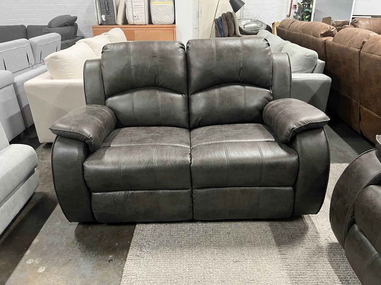 Aston Charcoal Techno-Fabric Manual Recliner Sofa – 2 Seater