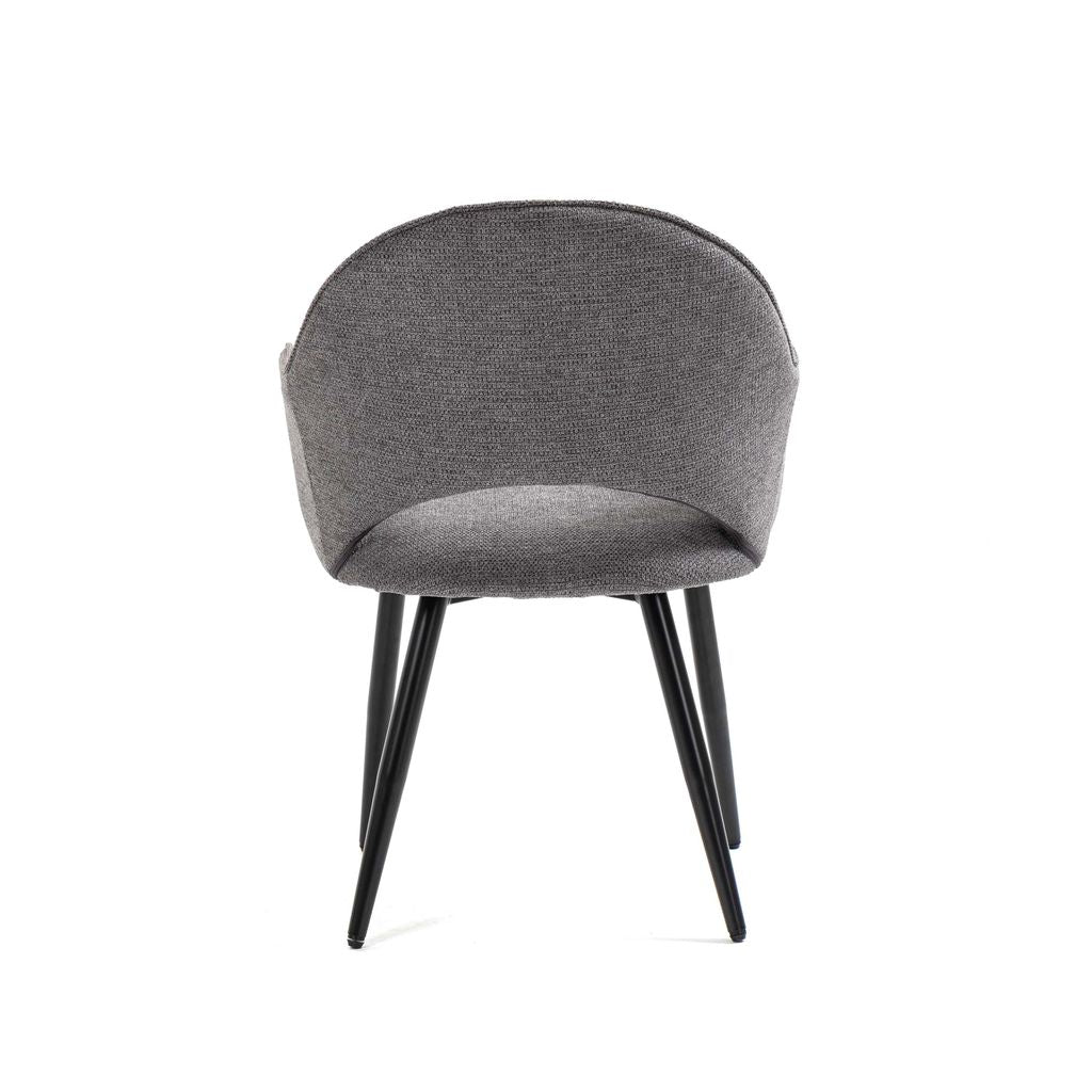 Luna 5-Piece Round Dining Set – White Sintered Stone Top with Grey Fabric Chairs & Black Metal Base