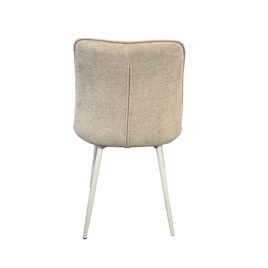 Luna Beige Dining Chair – Fabric Upholstery with White Metal Legs