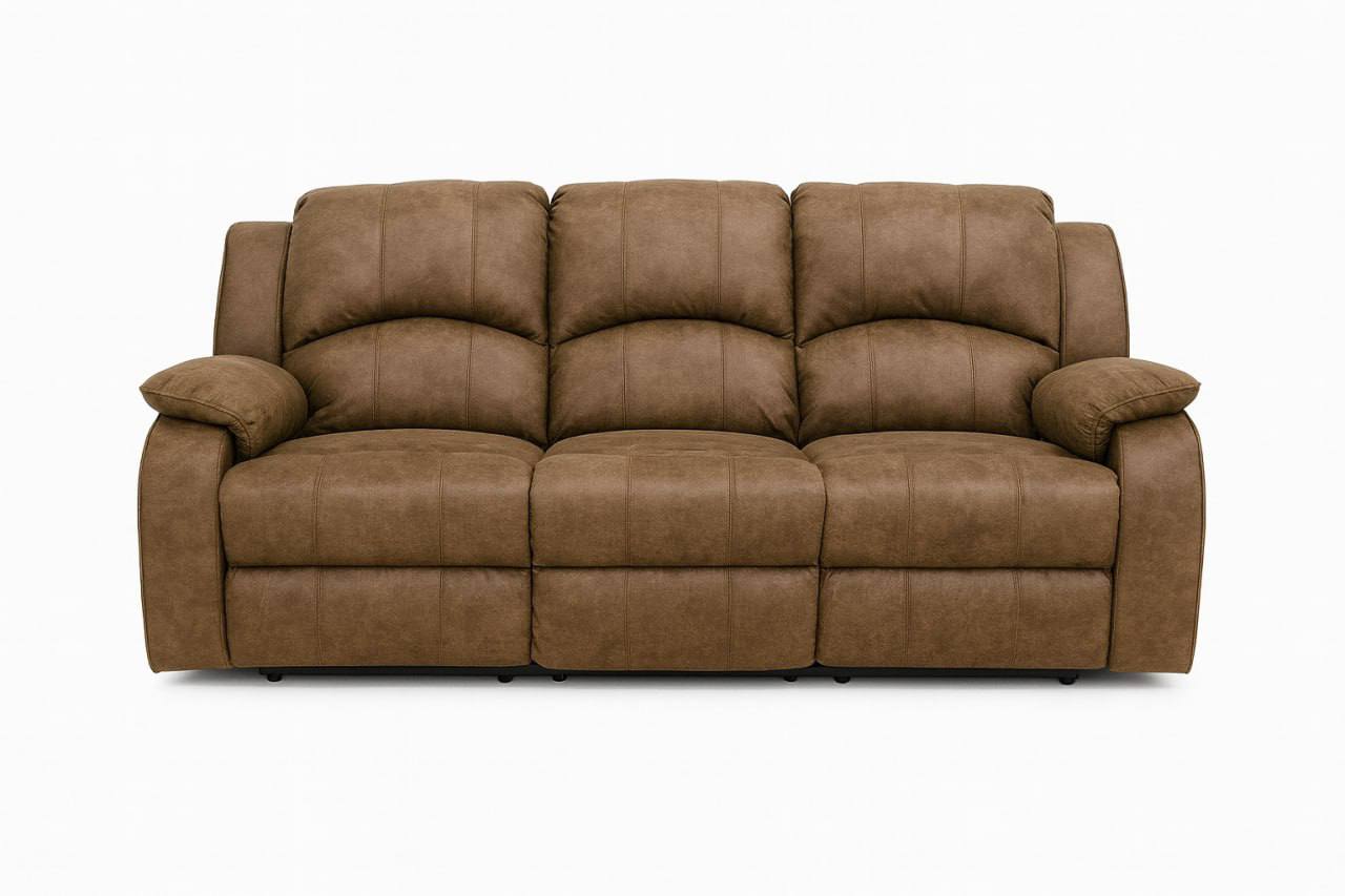 Café Mocha Comfort Duo – Techno-Fabric Recliner Sofa & 4-Seater Marble Dining Set