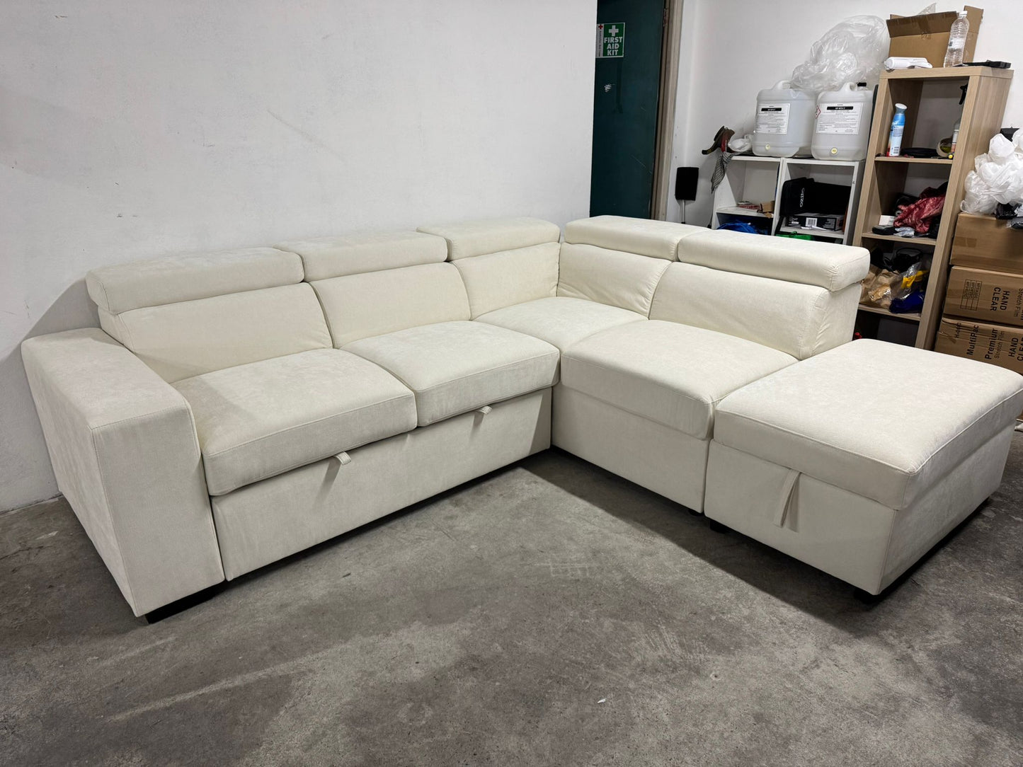 Oslo Luxe Reversible Pull-Out Sofa Bed with Adjustable Headrests & Storage – Cream Linen
