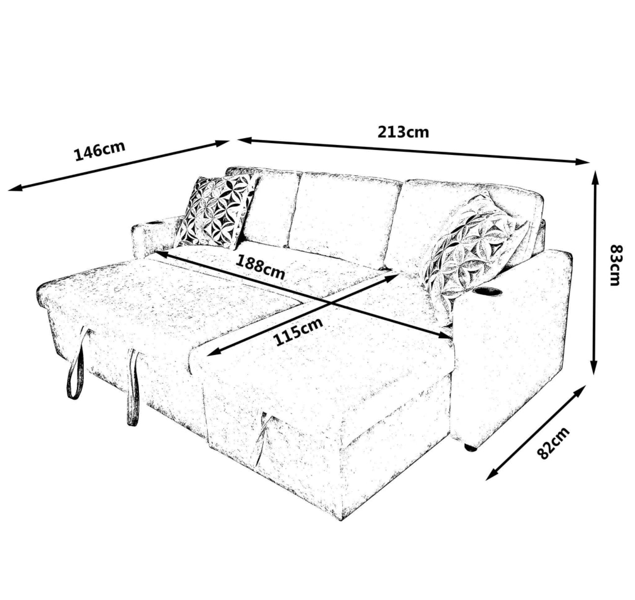 Lisa Sofa Bed with Storage (Very light grey/ Cream)