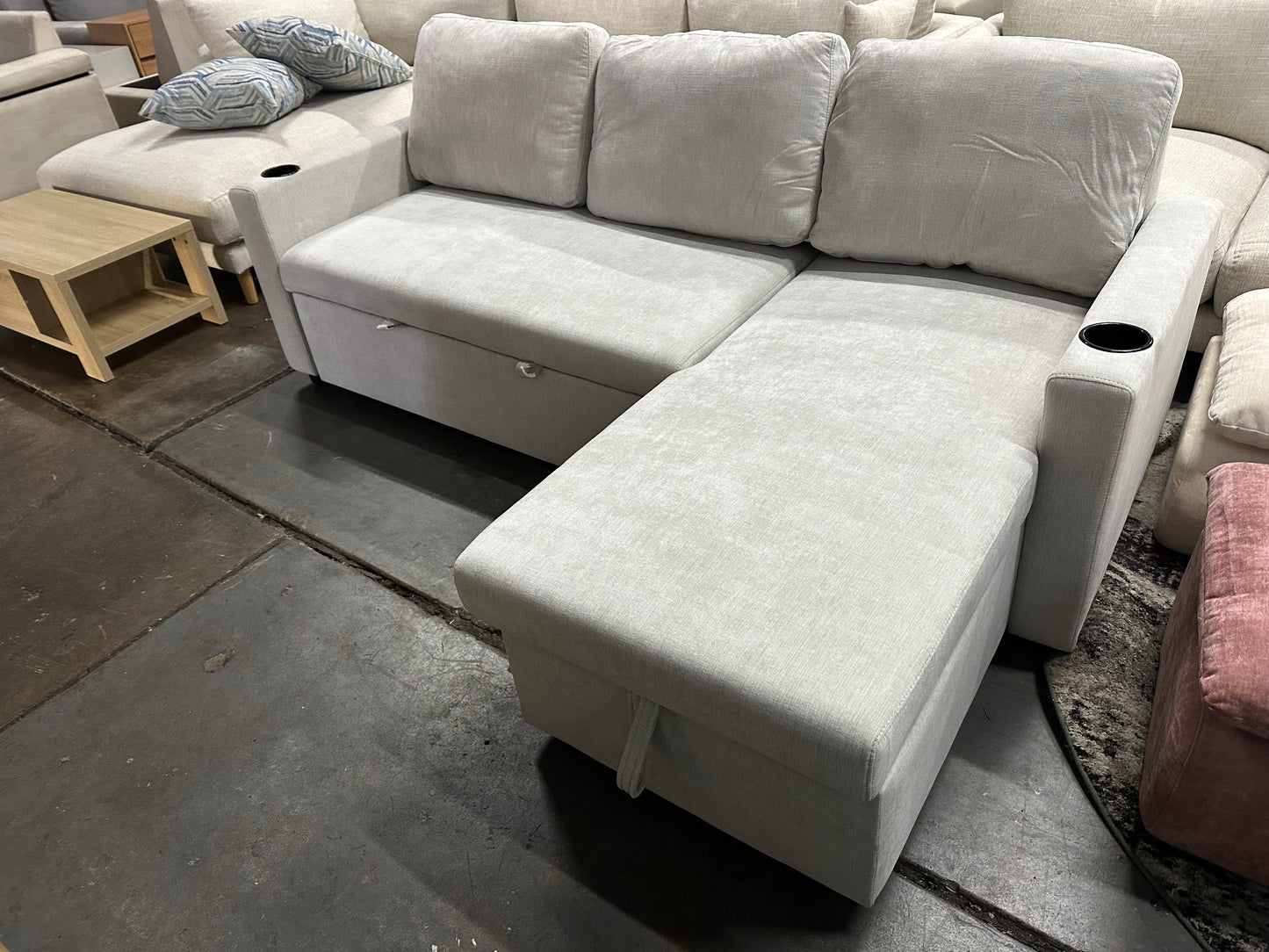 Lisa Sofa Bed with Storage (Very light grey/ Cream)