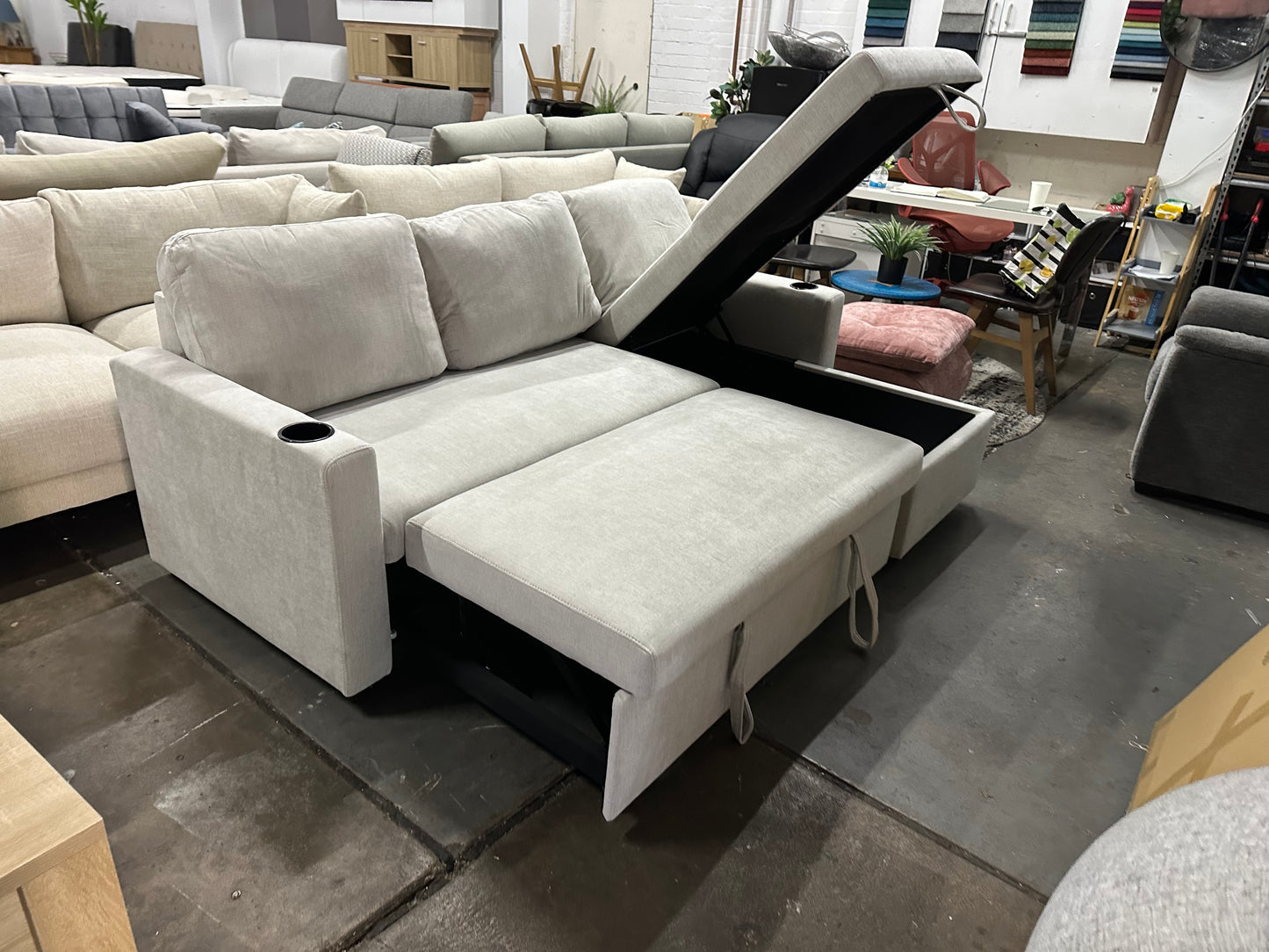 Lisa Sofa Bed with Storage (Very light grey/ Cream)