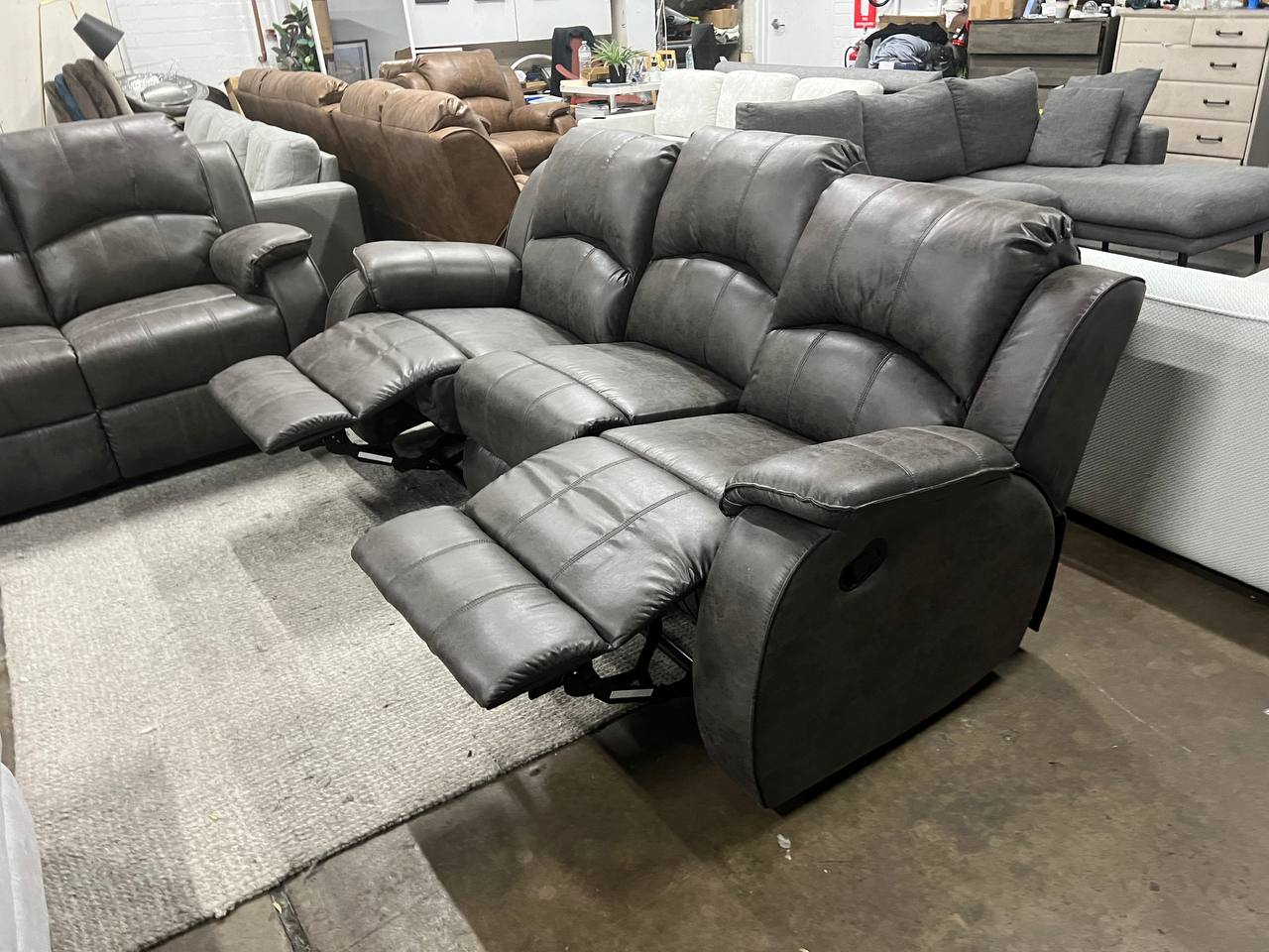 Aston Charcoal Techno-Fabric Manual Recliner Sofa – 3 Seater