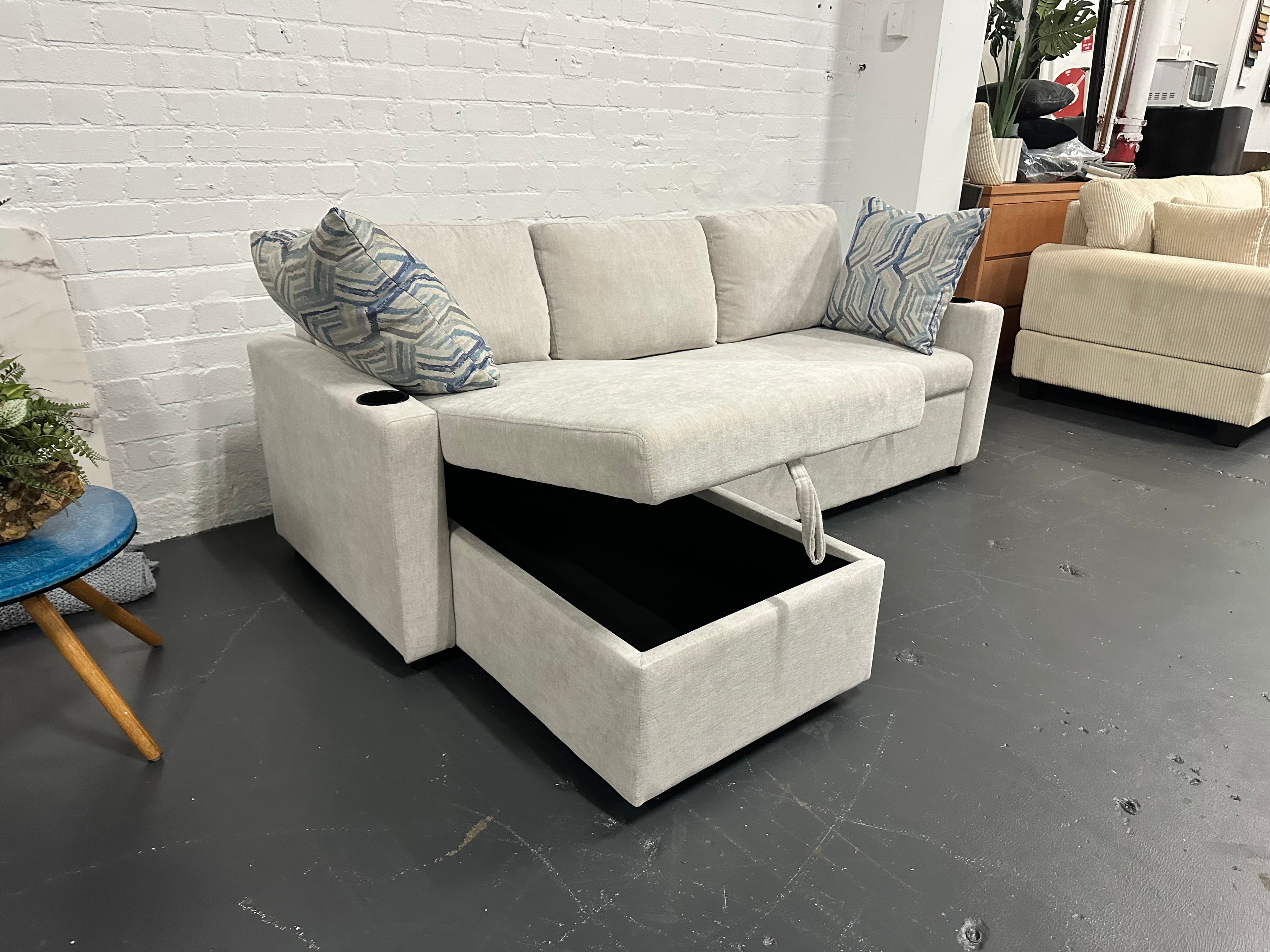 Lisa Sofa Bed with Storage (Very light grey/ Cream)