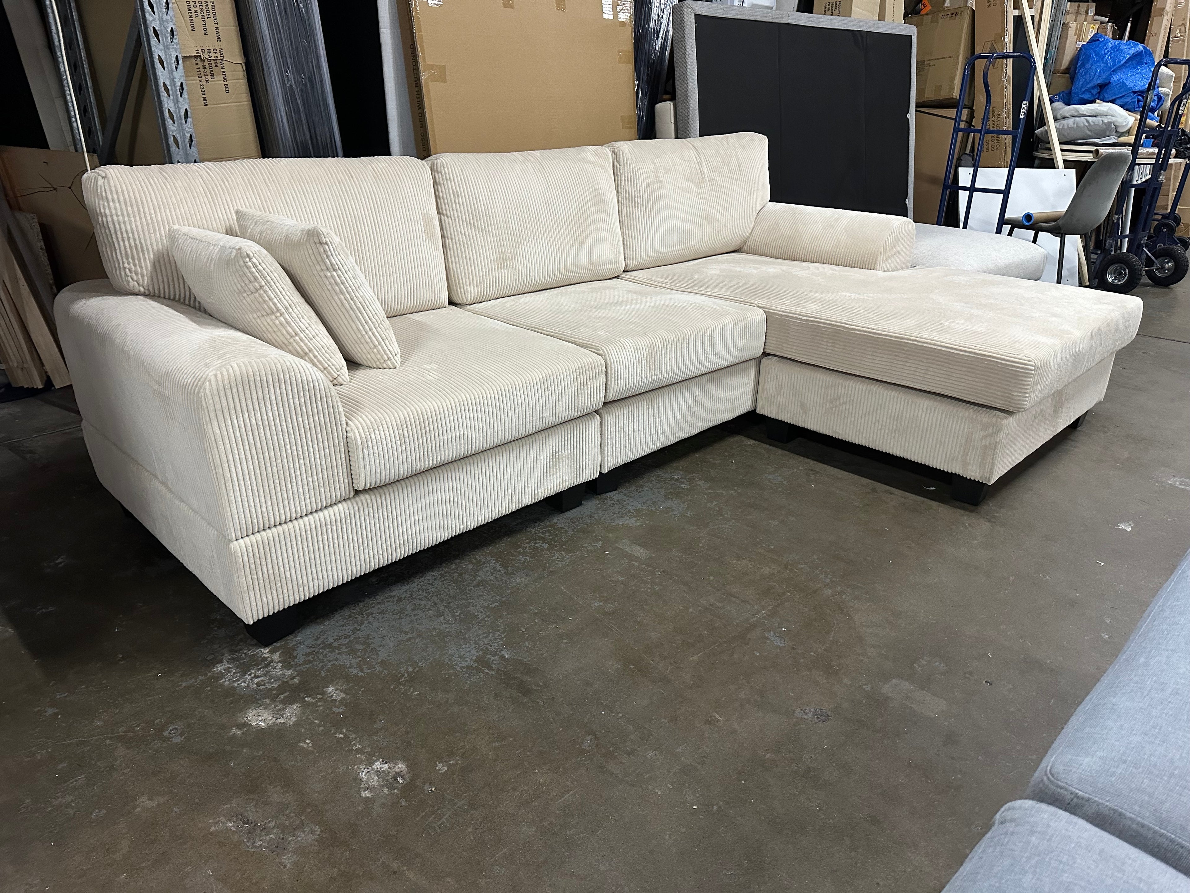 Noosa Reversible chaise corduroy sofa. Removable and washable covers