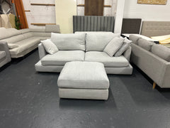 🔥 LOUNGE LIVERS LUXURY SOFA AND OTTOMAN– LIGHT GREY MODERN FABRIC 🔥