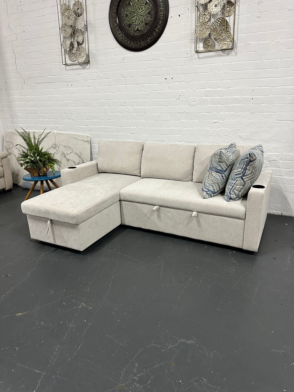 Lisa Sofa Bed with Storage (Very light grey/ Cream)