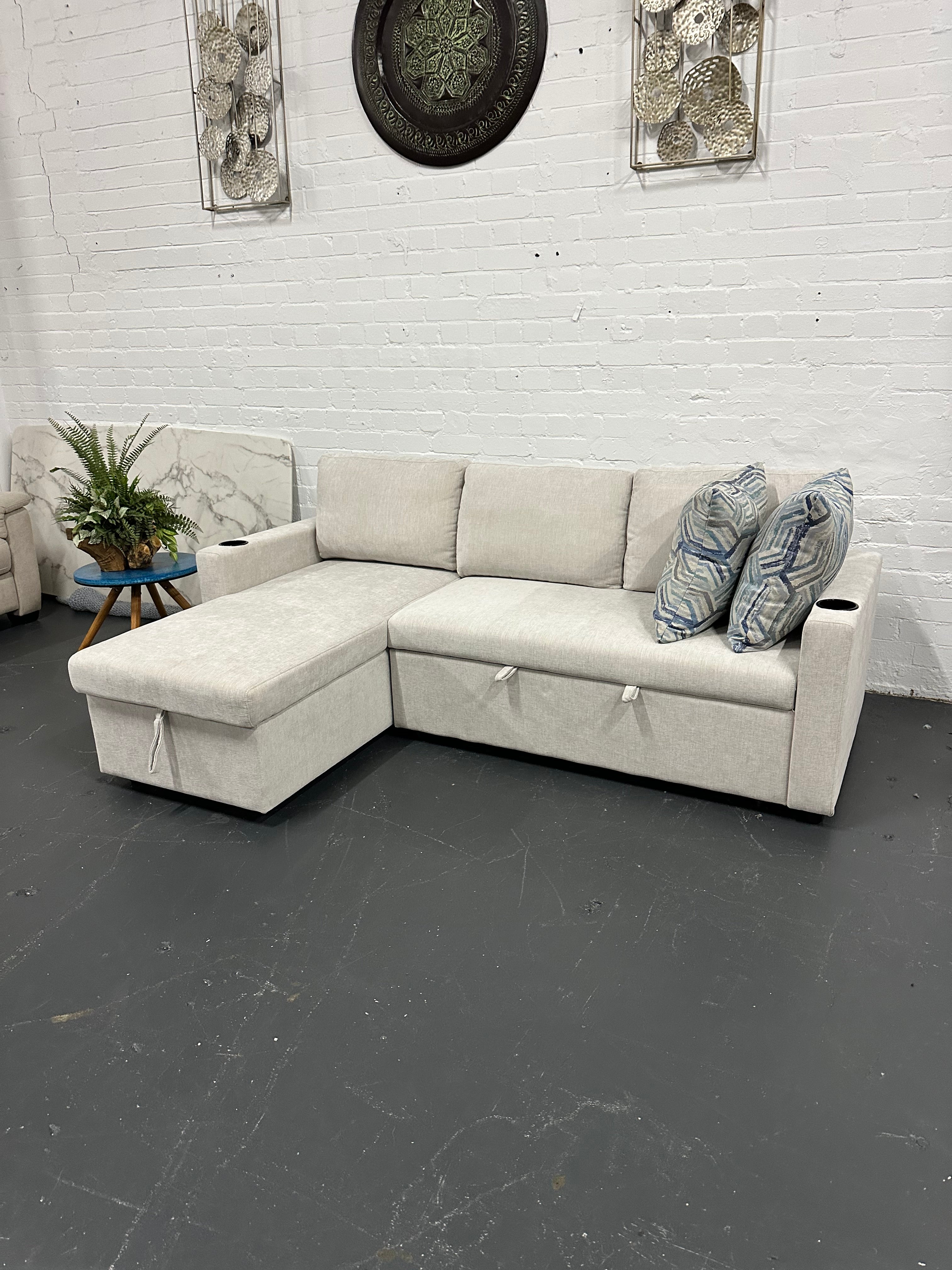 Lisa Sofa Bed with Storage (Very light grey/ Cream)
