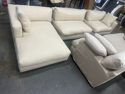 Top quality reupholstered Domayne L shape sofa. Removable cushion covers