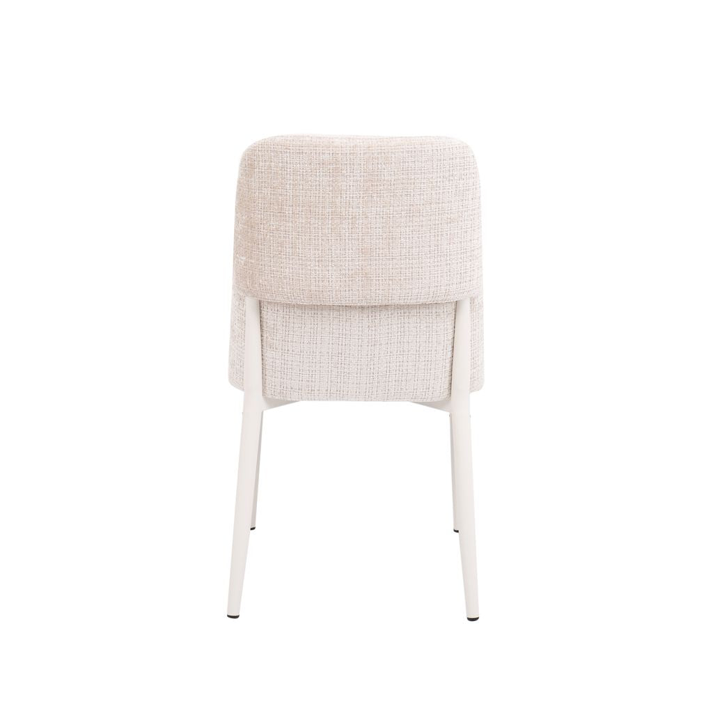 Aurora Fabric Dining Chair – Cream Textured Upholstery & White Metal Legs