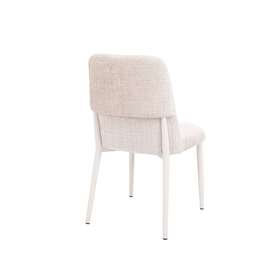 Aurora Fabric Dining Chair – Cream Textured Upholstery & White Metal Legs