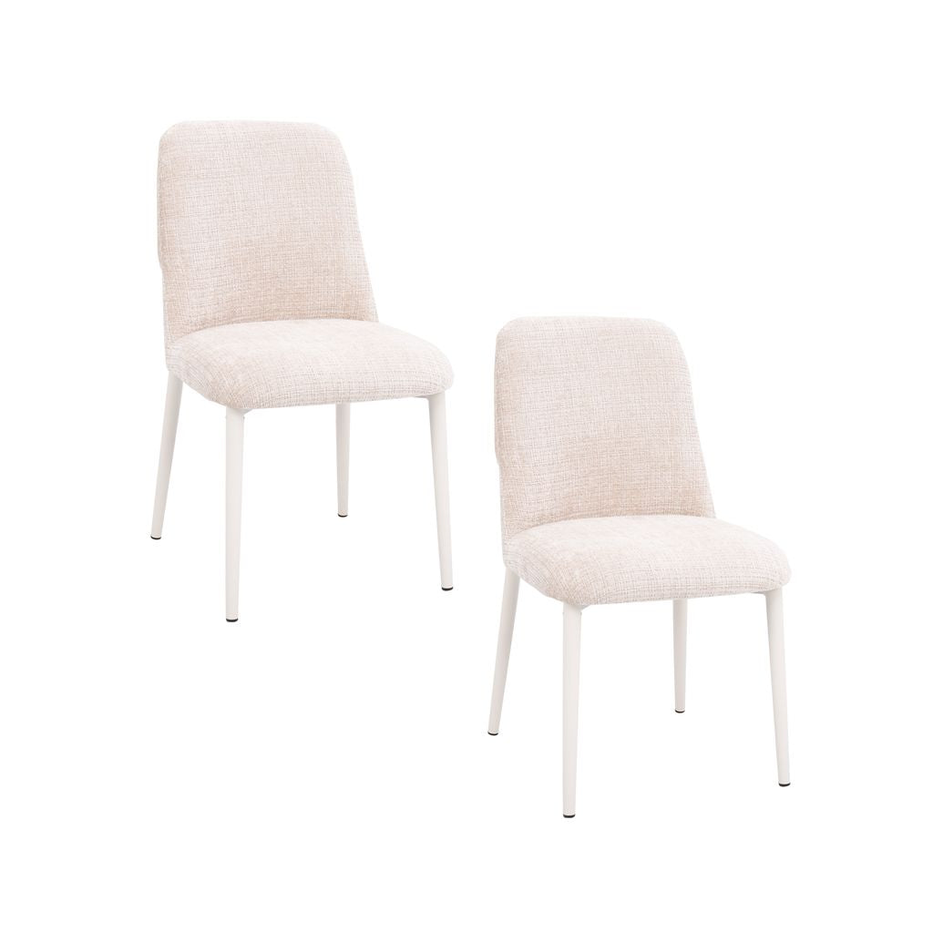 Aurora Fabric Dining Chair – Cream Textured Upholstery & White Metal Legs