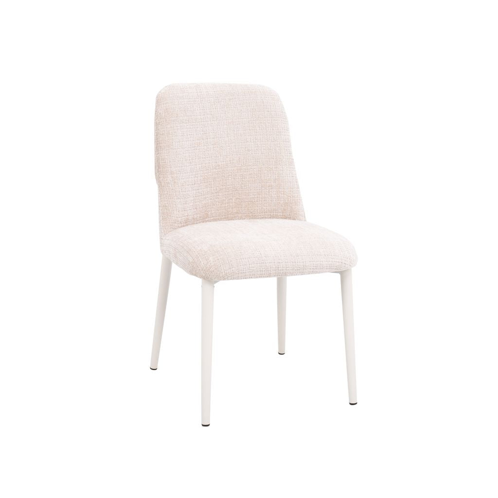 Aurora Fabric Dining Chair – Cream Textured Upholstery & White Metal Legs