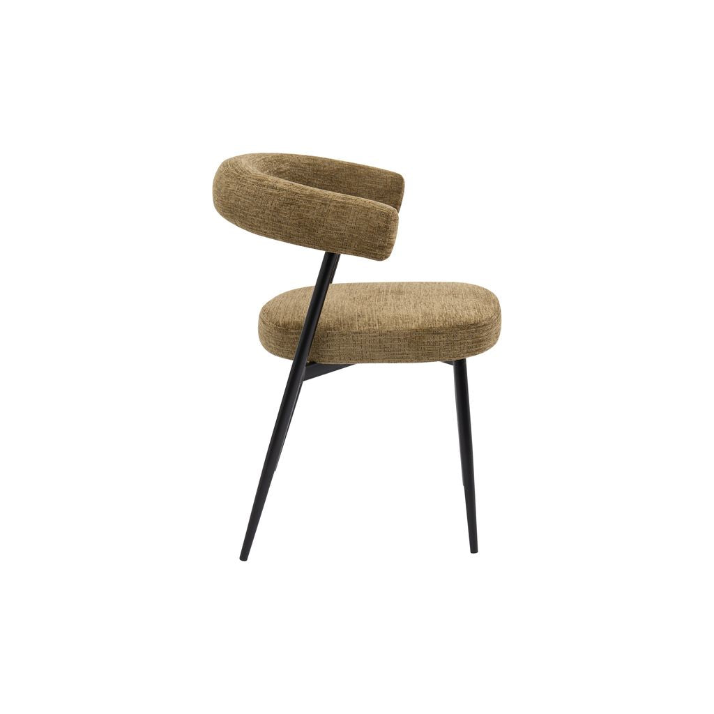 Nola Curved Dining Chair – Olive Fabric & Black Metal Frame