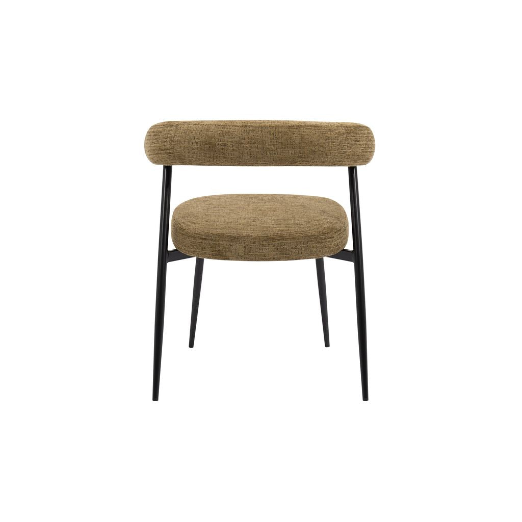 Nola Curved Dining Chair – Olive Fabric & Black Metal Frame