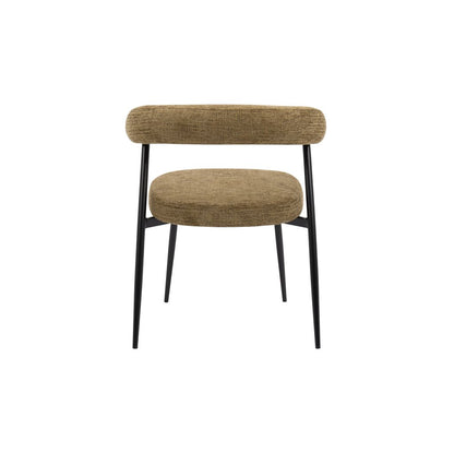 Nola Curved Dining Chair – Olive Fabric & Black Metal Frame