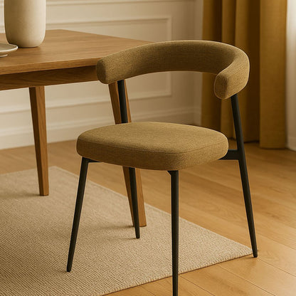 Nola Curved Dining Chair – Olive Fabric & Black Metal Frame