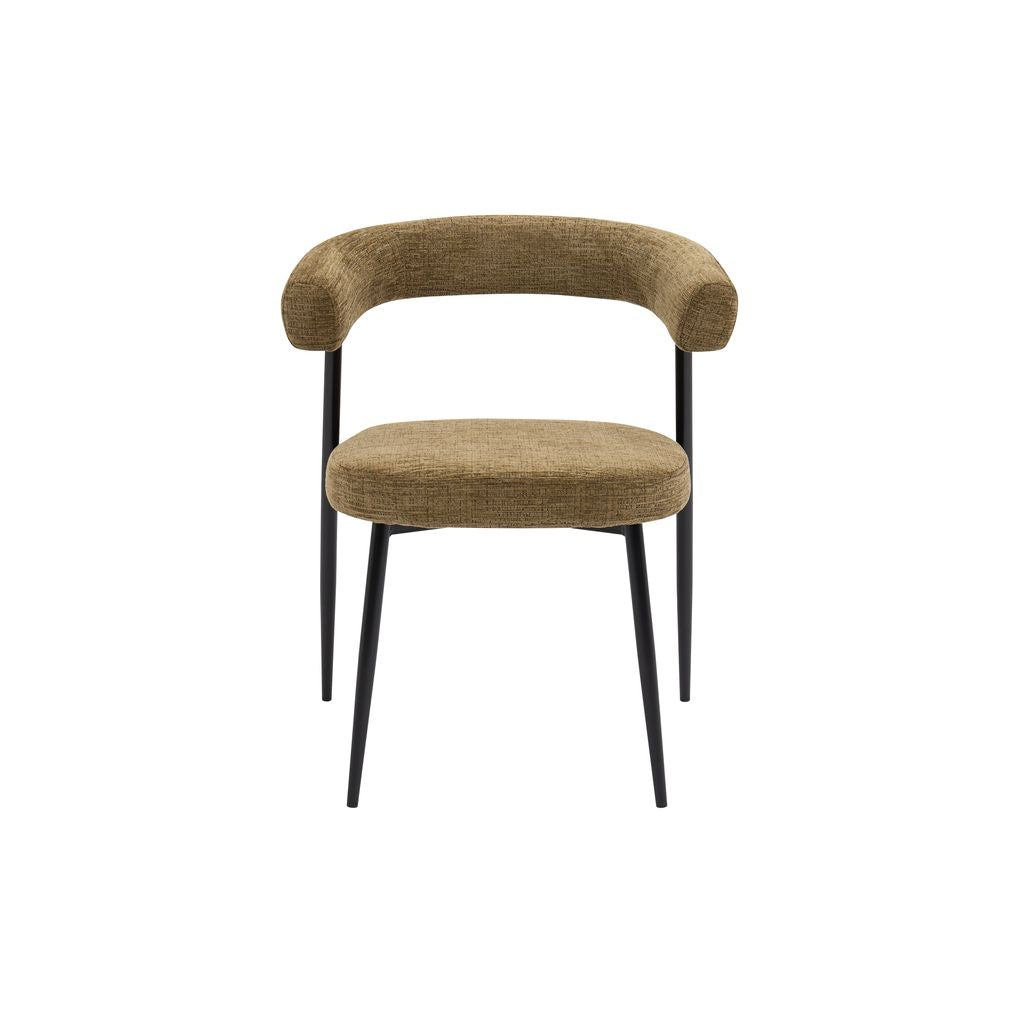 Nola Curved Dining Chair – Olive Fabric & Black Metal Frame