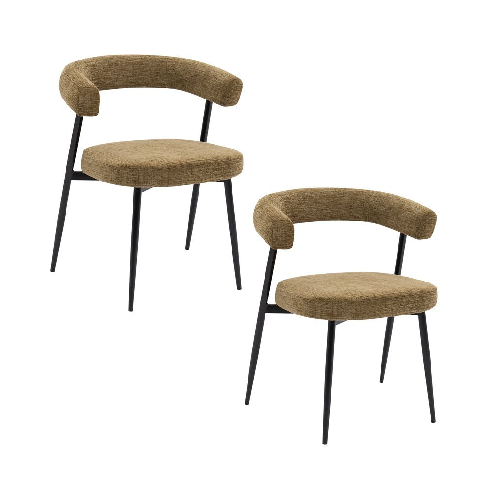 Nola Curved Dining Chair – Olive Fabric & Black Metal Frame