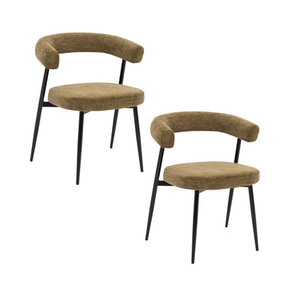 Nola Curved Dining Chair – Olive Fabric & Black Metal Frame