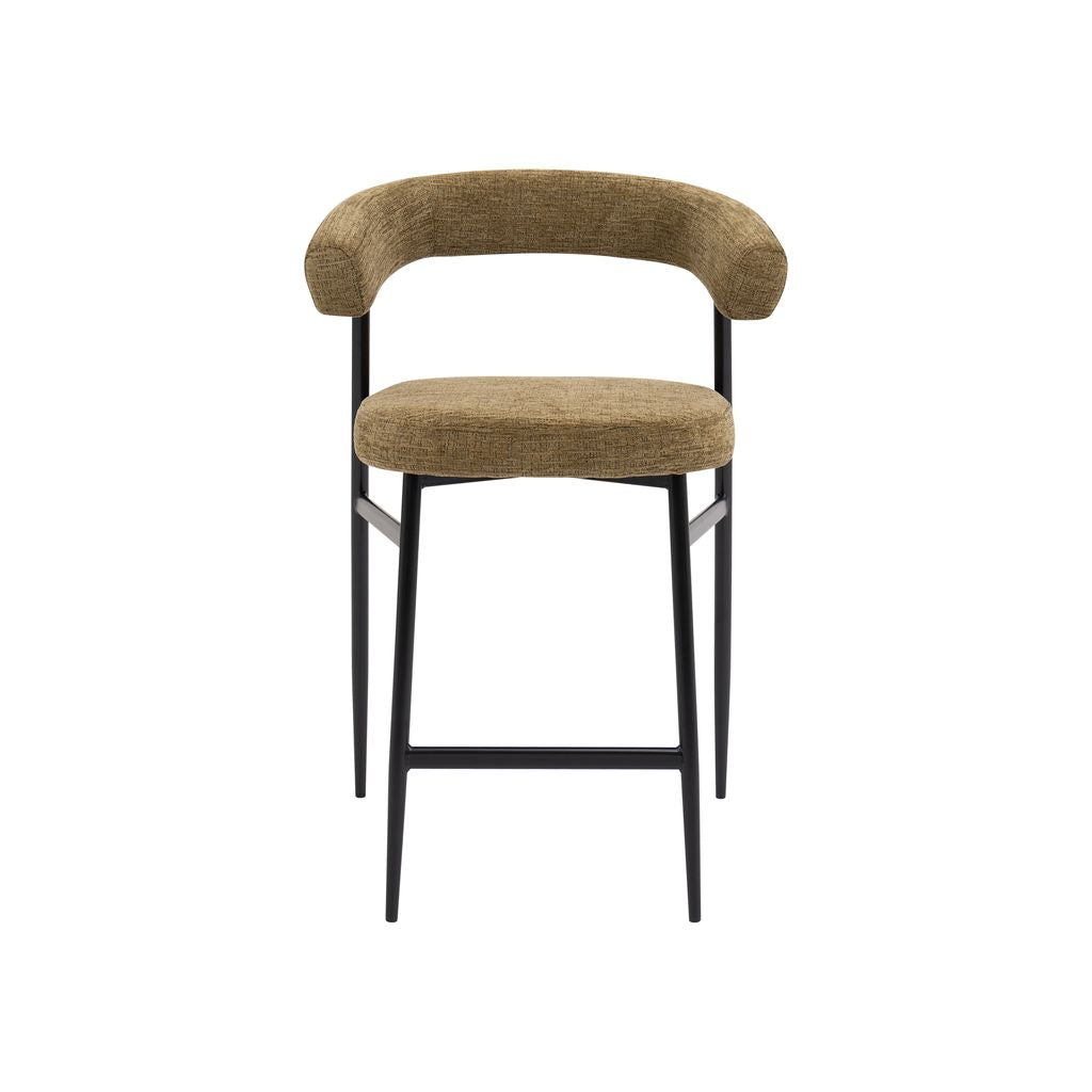 Nola Curved Bar Stool – Olive Fabric & Black Metal Frame