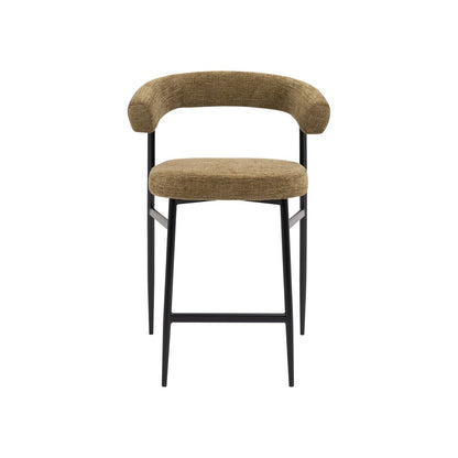 Nola Curved Bar Stool – Olive Fabric & Black Metal Frame