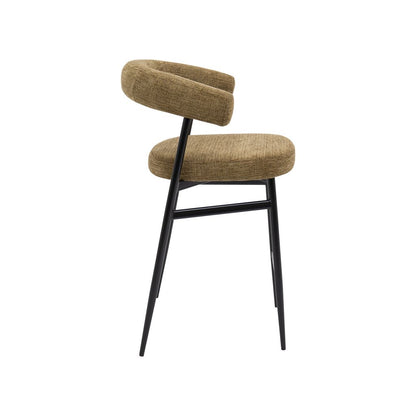 Nola Curved Bar Stool – Olive Fabric & Black Metal Frame
