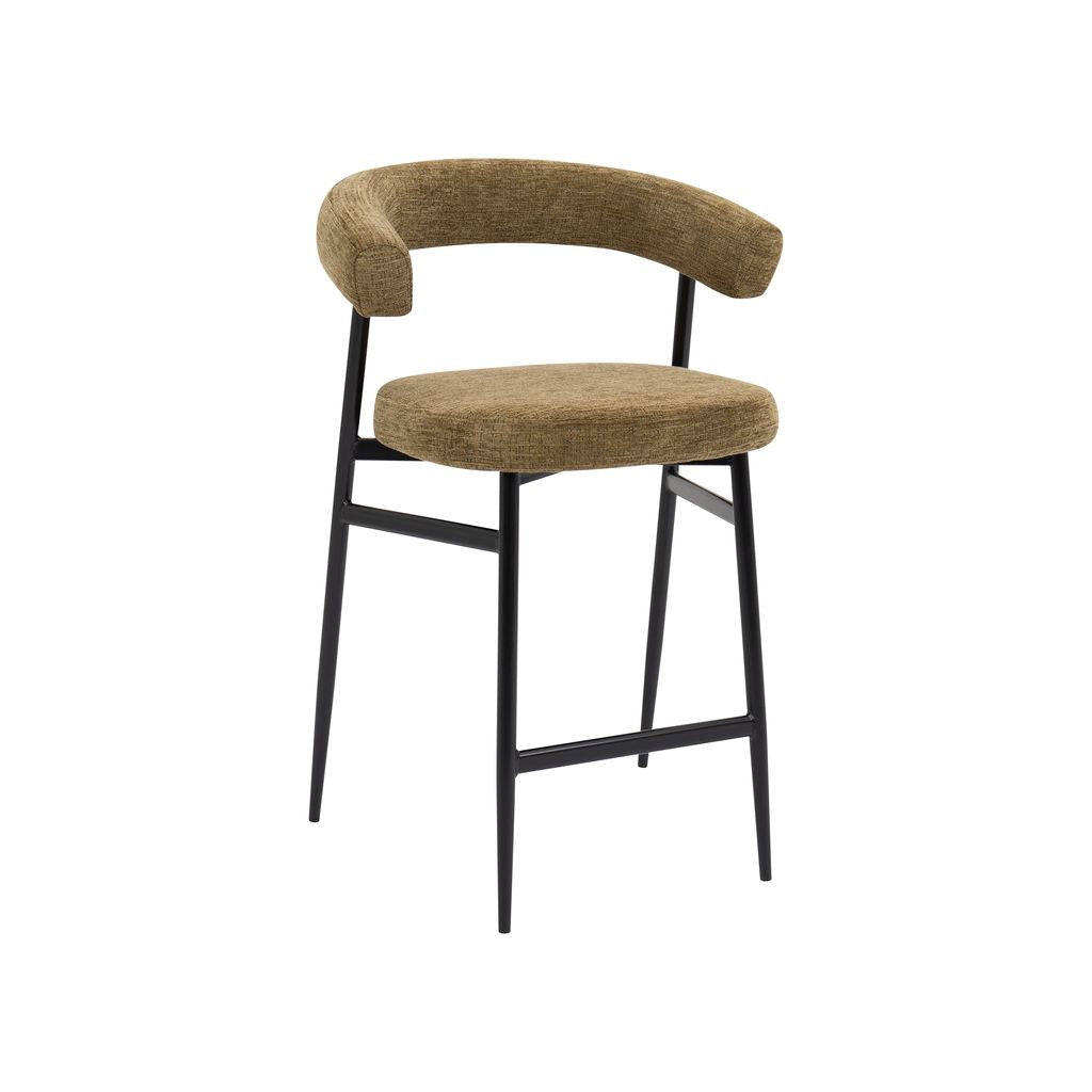Nola Curved Bar Stool – Olive Fabric & Black Metal Frame