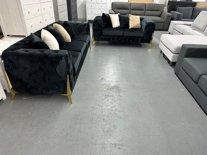 🔥Black velvet Chesterfield style sofa set with golden color legs. Special deal. Delivery and installation within Sydney metro included🔥