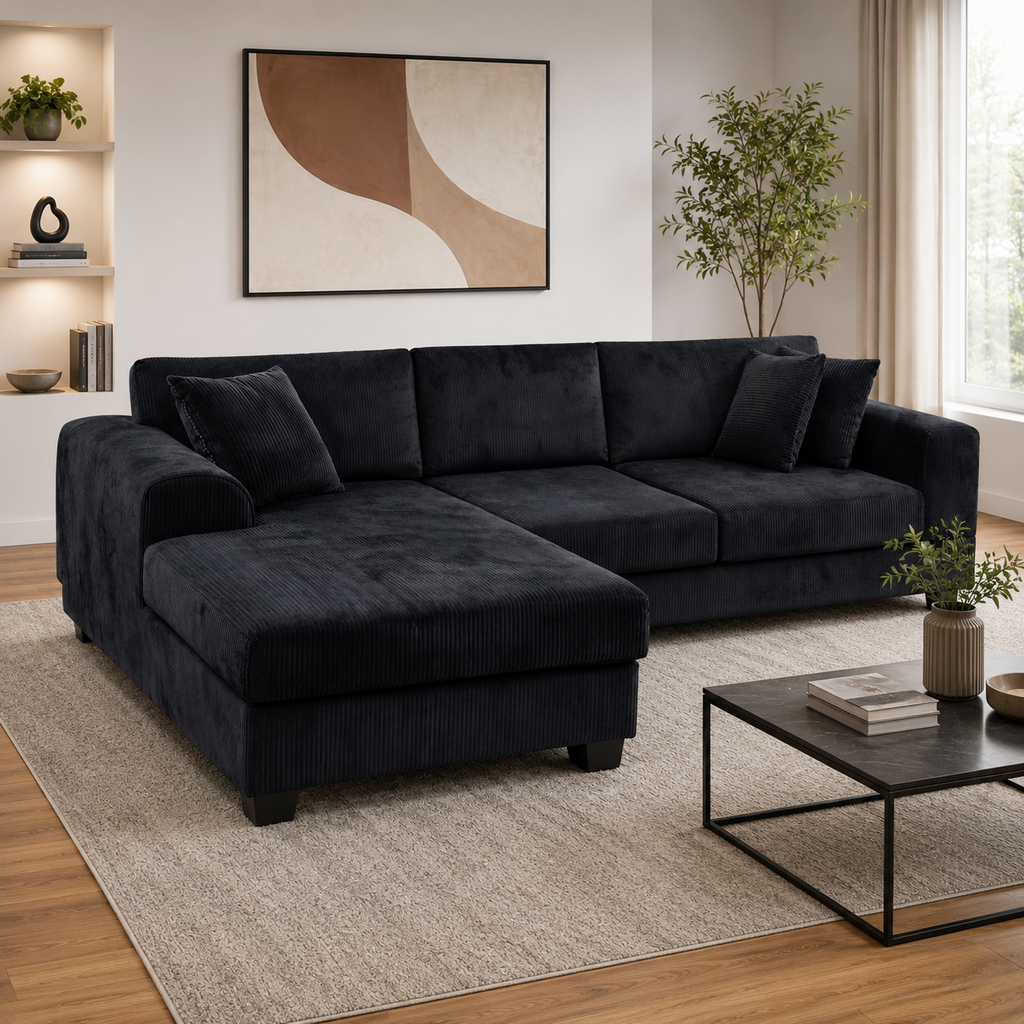 Noosa Reversible chaise corduroy sofa. Removable and washable covers