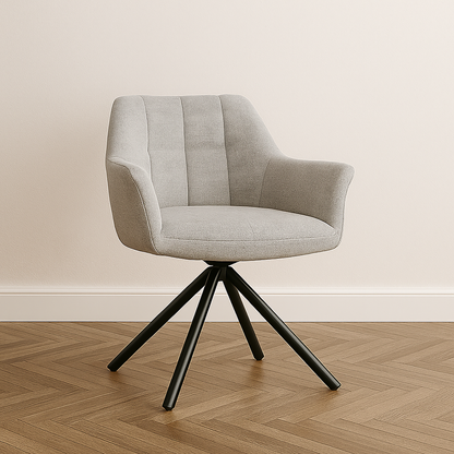 Marlow Grey Fabric Swivel Dining Chair – Modern Comfort with Black Metal Base