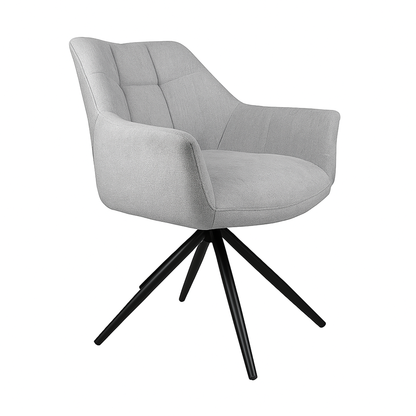Marlow Grey Fabric Swivel Dining Chair – Modern Comfort with Black Metal Base