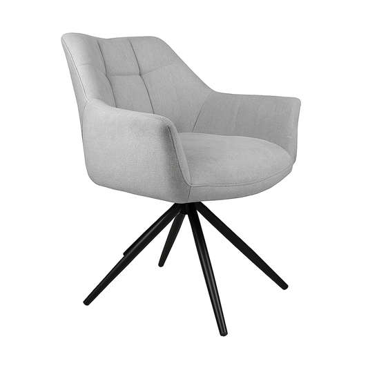 Marlow Grey Fabric Swivel Dining Chair – Modern Comfort with Black Metal Base