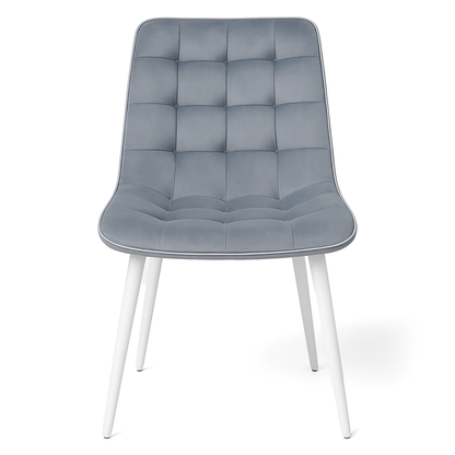 Aurora 5-Piece Round Dining Set – White Sintered Stone Table with Blue-Grey Velvet Chairs