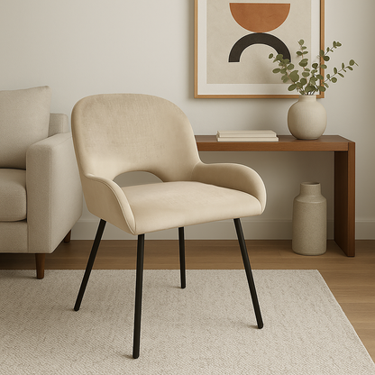 Aurora 5-Piece Round Dining Set – Black Base with White Sintered Stone Top & Beige Velvet Chairs